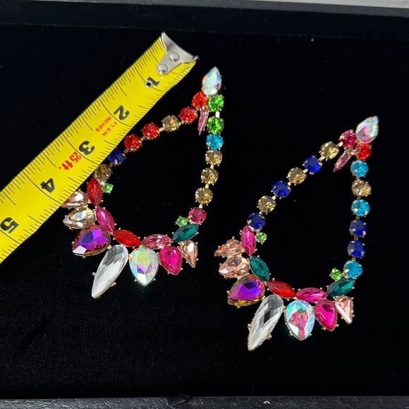 MEGHAN FABULOUS The Cha Cha Cha Oversized Colorful Crystal Drop Earrings Sparkle - Picture 8 of 9